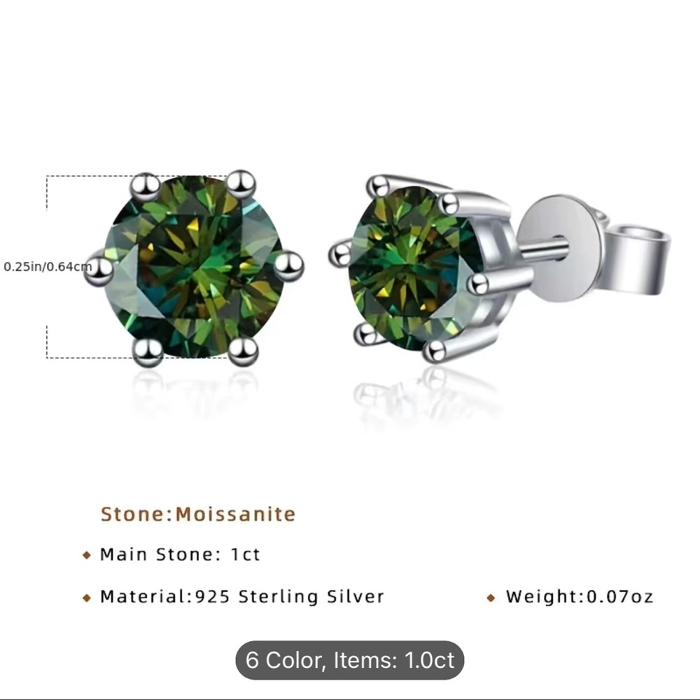 NWT 🩵 .925 STERLING SILVER 1.0 CARAT ICE BLUE MOISSANITE 6-PRONG STUD EARRINGS - Picture 4 of 8